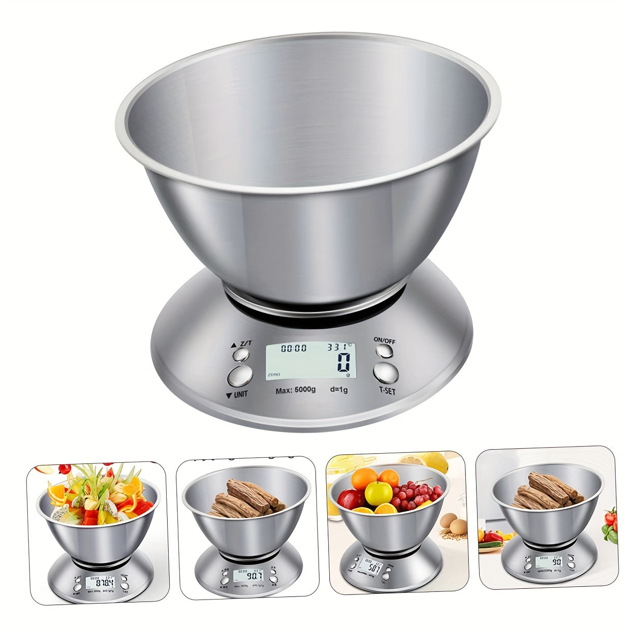 Digital Kitchen Scale with Stainless Steel Bowl – Precision with Temperature Sensor and Countdown Function for Baking and Cooking