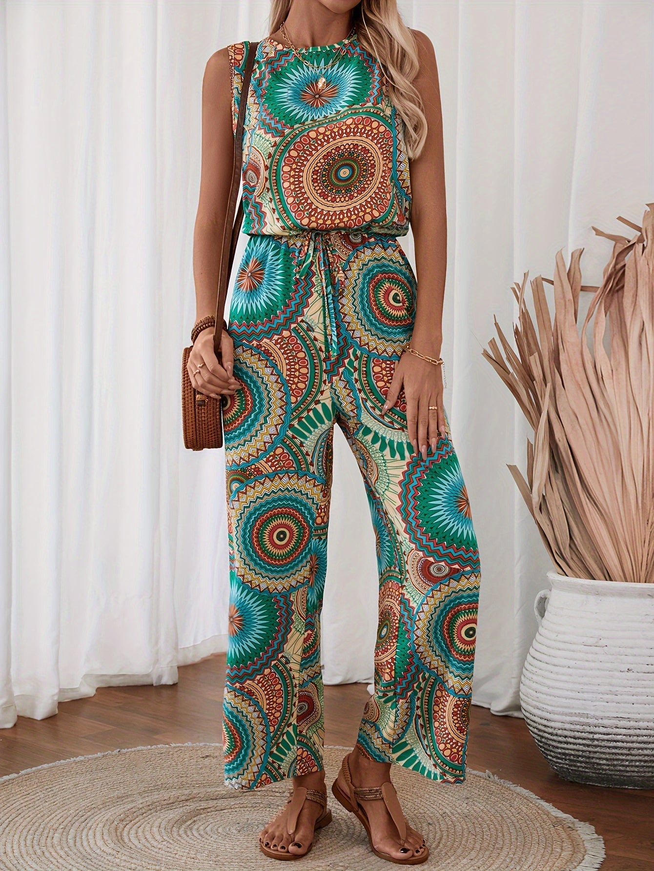 Casual Mandala Print Jumpsuit for Women – Sleeveless and Breathable for Summer Days