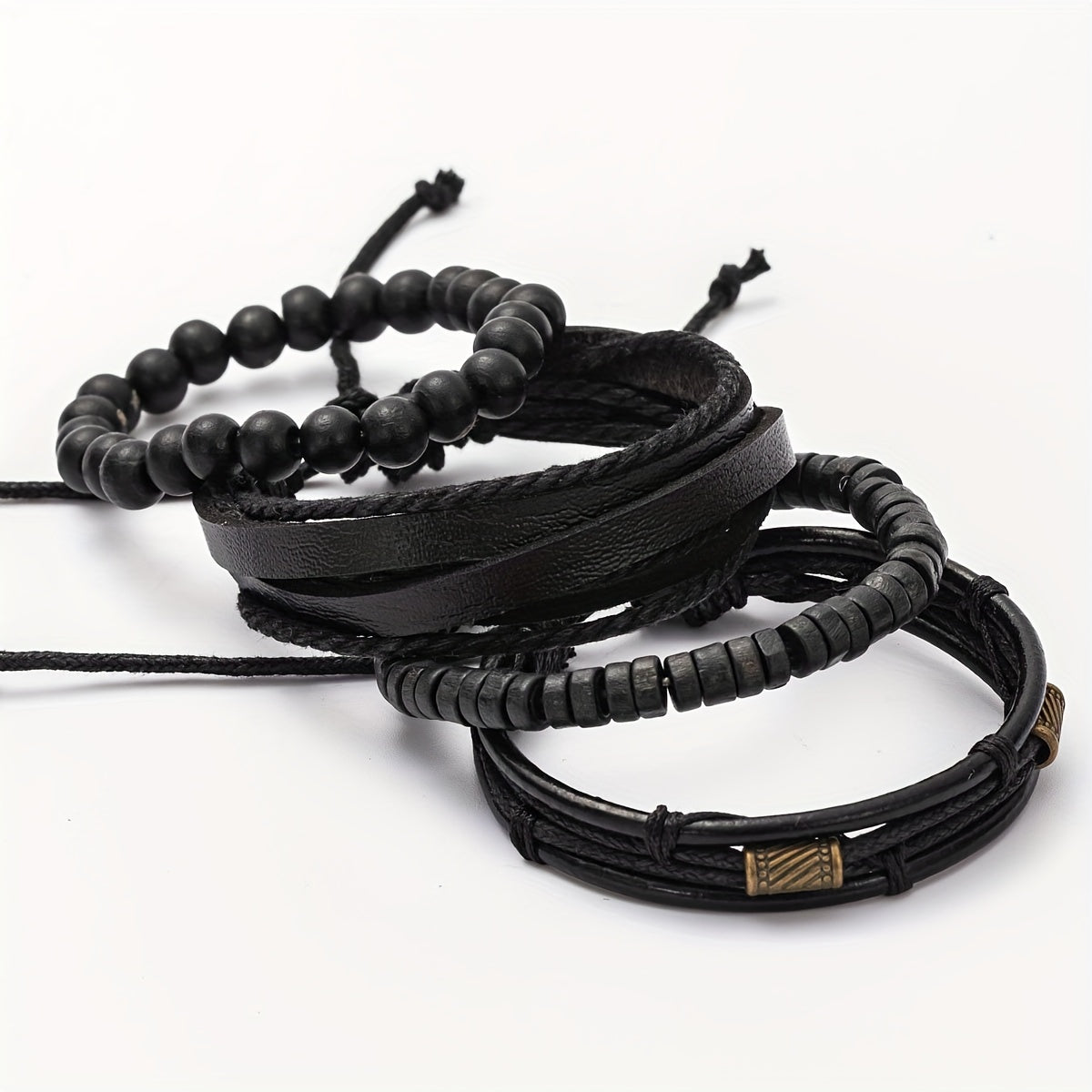 Stylish Leather and Wooden Bracelets Set - For the Modern Man