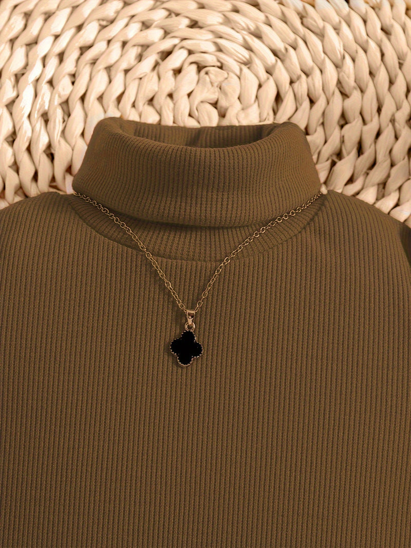 Feline Elegant Turtleneck Outfit for Kids - Checkered Skirt and Sweater Set