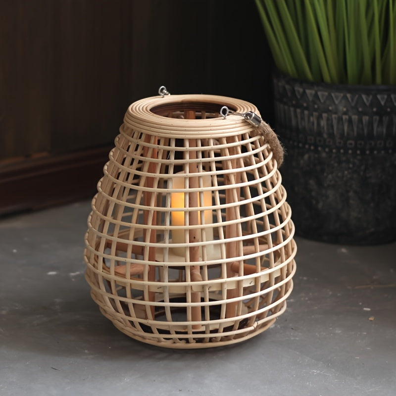 Handwoven Rattan Lantern with Candle Holder – Loose Decorative Piece for Living Room, Balcony, or Hospitality