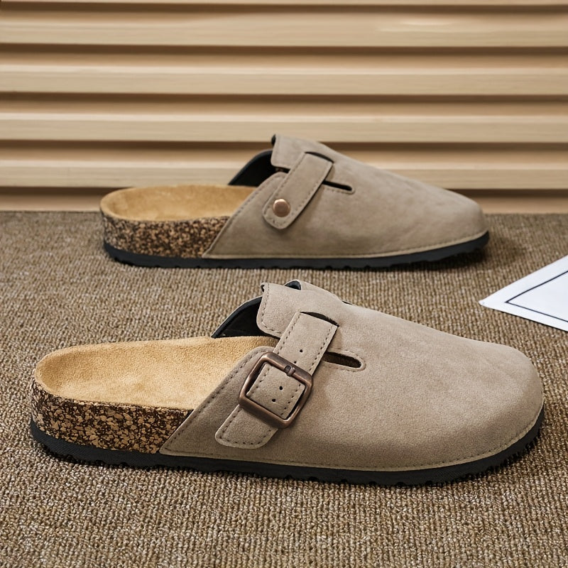 Unisex Slip-on Faux Suede Mules – Lightweight and Comfortable with Cork Sole