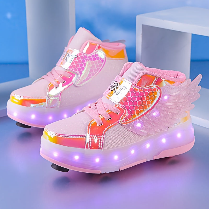 Glowing Roller Skate Sneakers with Wings – USB Rechargeable for Girls and Teens