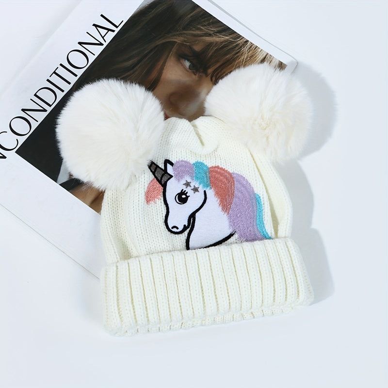 Lila Unicorn Hat for Children - Cozy and Warm with Pom Poms