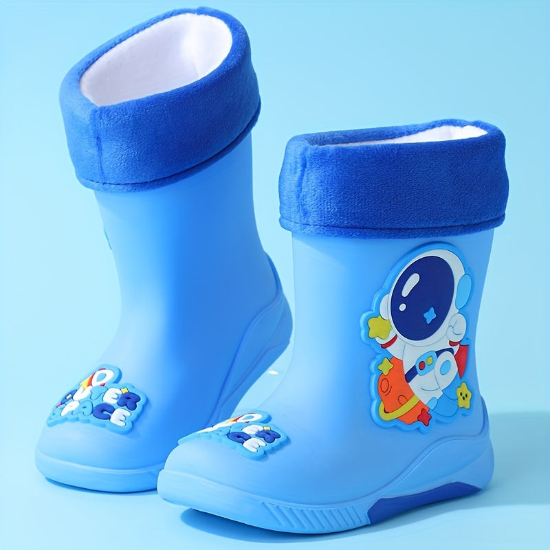 Children's Rain Boots with Cartoon Space Traveler – Warm and Waterproof for Winter