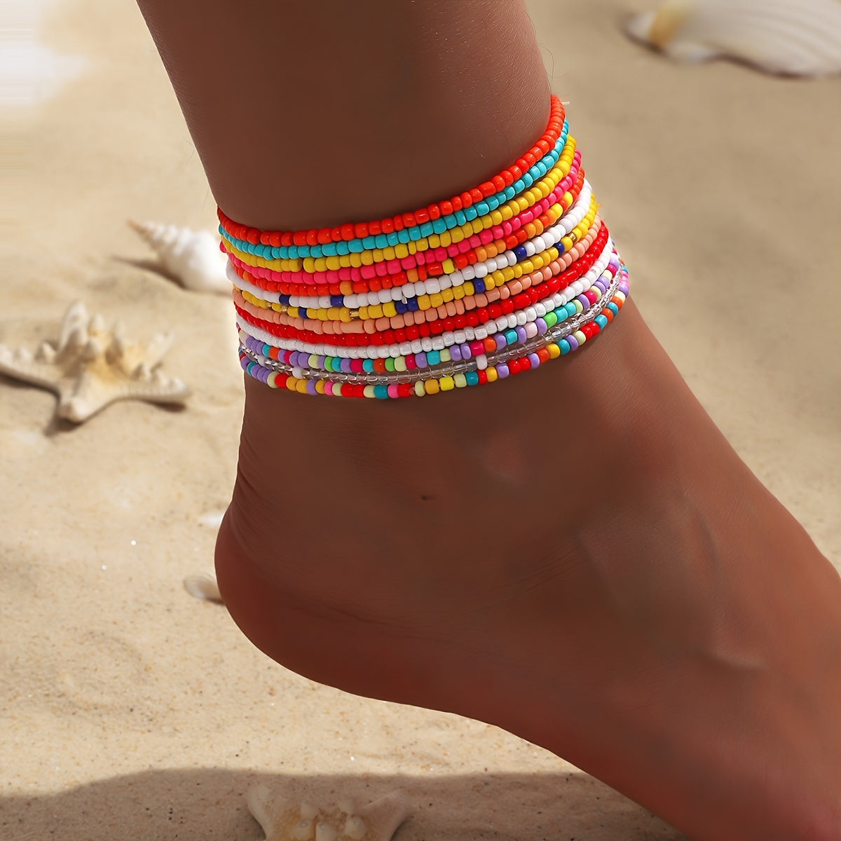 Set of 13 Bohemian Anklets - Handmade Bead Accessories for Summer