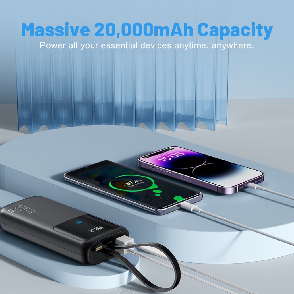 VoltMate Pro 65W – Smart Multi-Charge Power Bank with Touch Display