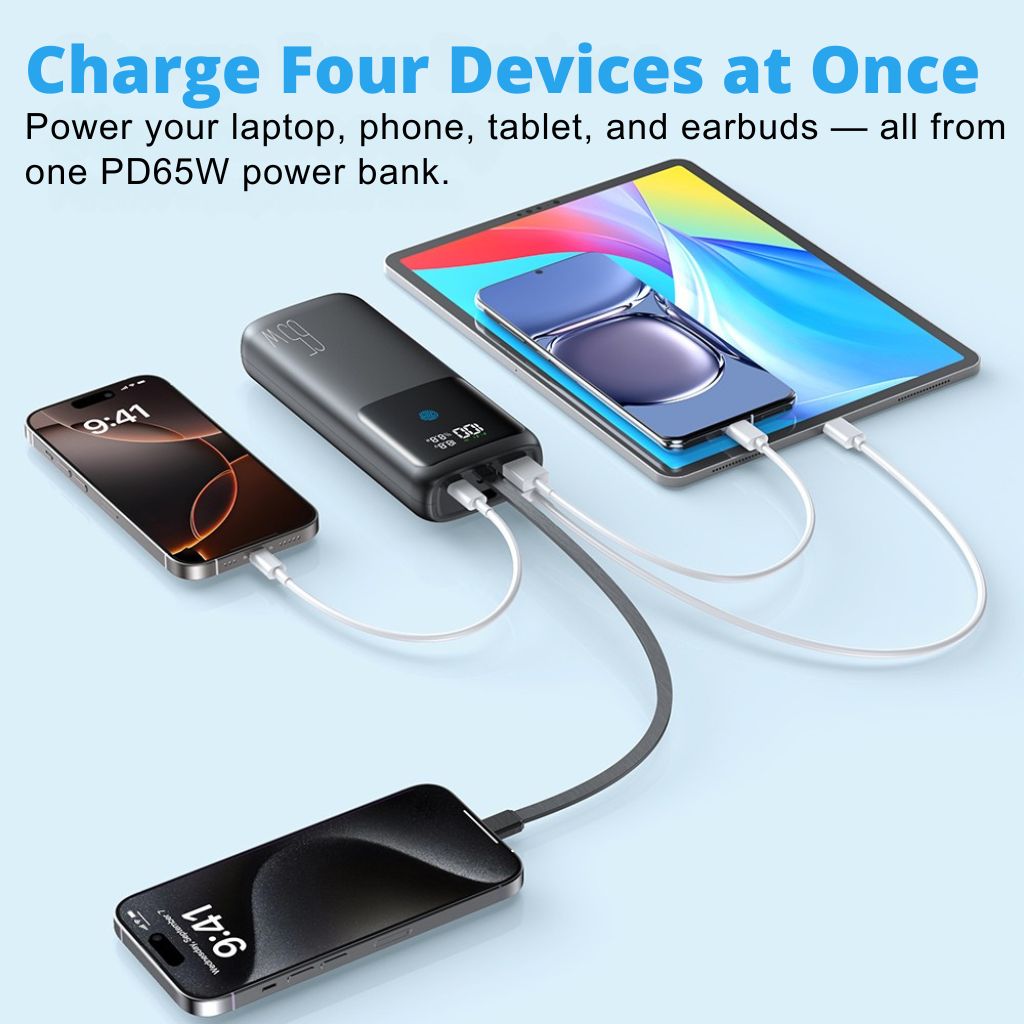 VoltMate Pro 65W – Smart Multi-Charge Power Bank with Touch Display