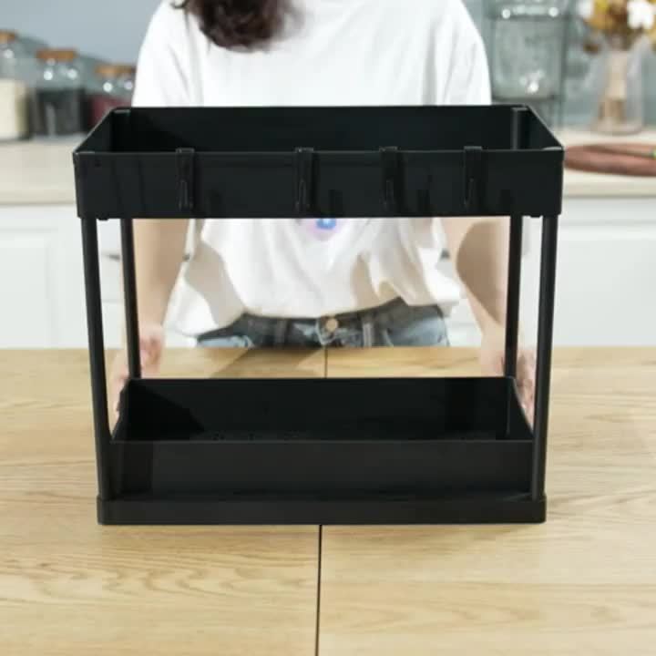 2-Tier Organizer with Hooks and Cup – Smart and Stable Storage System for Under-Counter or Countertop