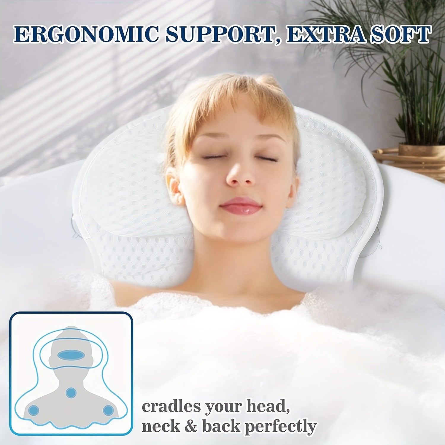 LuxieSpa 4D Luxe Bath Pillow - Breathable Pillow with Neck and Back Support for a Relaxing Bath