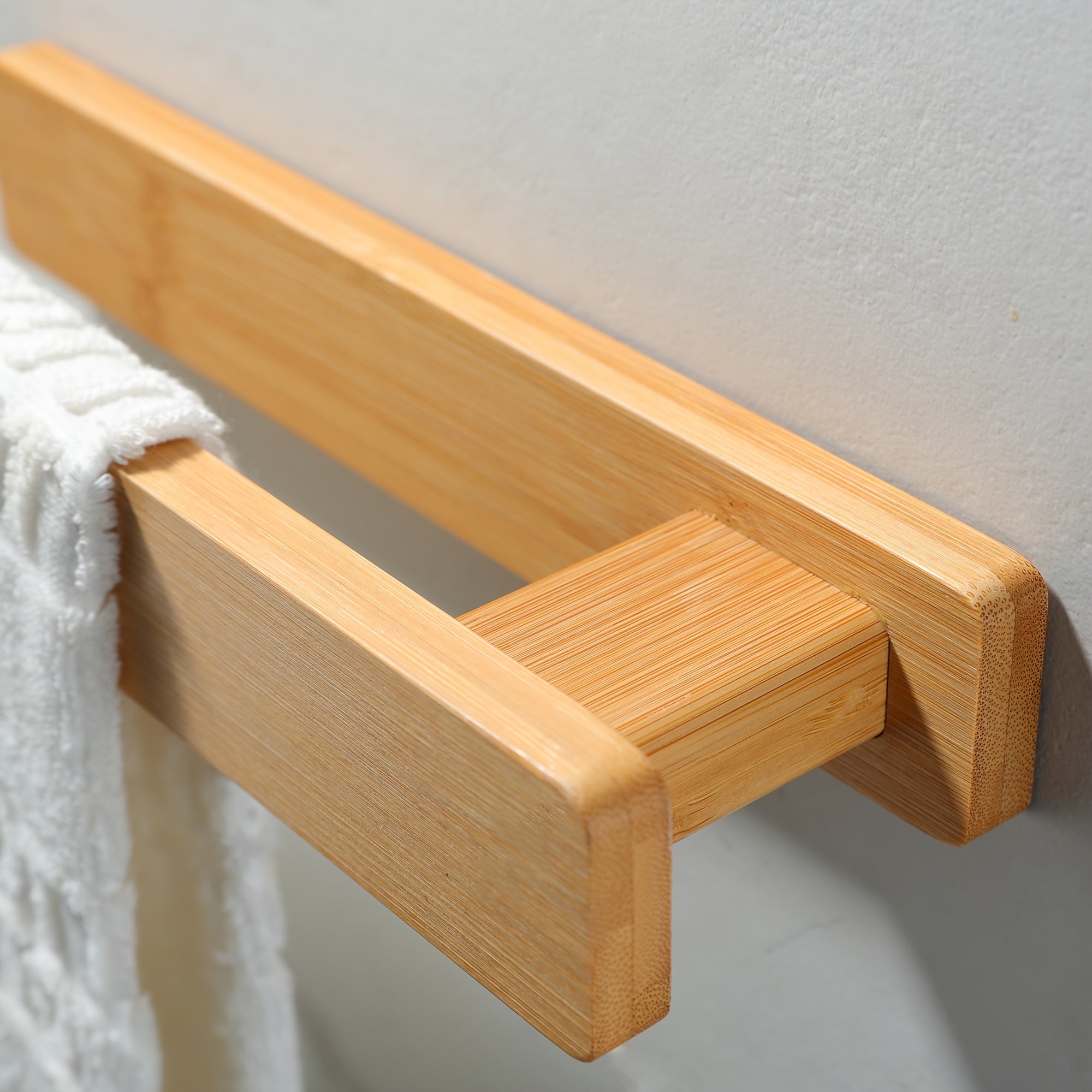 Modern Wooden Towel Holder – Elegant Wall-Mount Without Tools