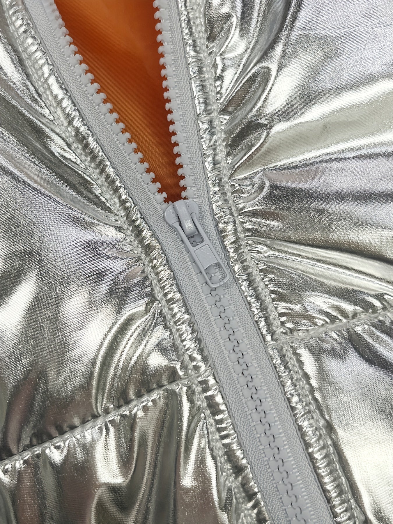 Shiny Short Jacket with Zipper - Warm and Stylish Winter Jacket for Women