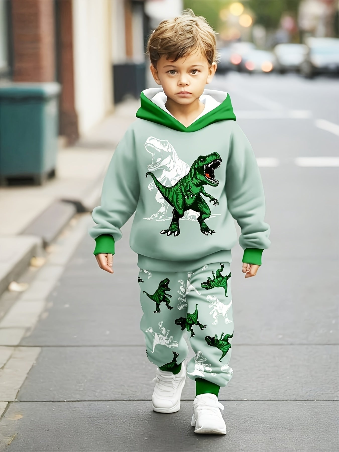 Dino Print Hoodie and Pants Set – Comfortable and Stylish for Boys