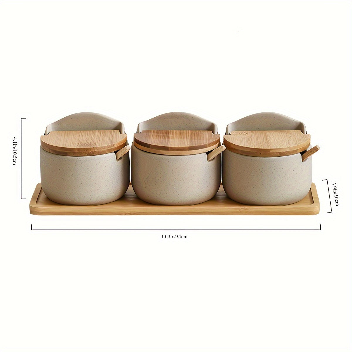 Ceramic Spice Jars Set – Durable with Bamboo Lid and Handy Tray