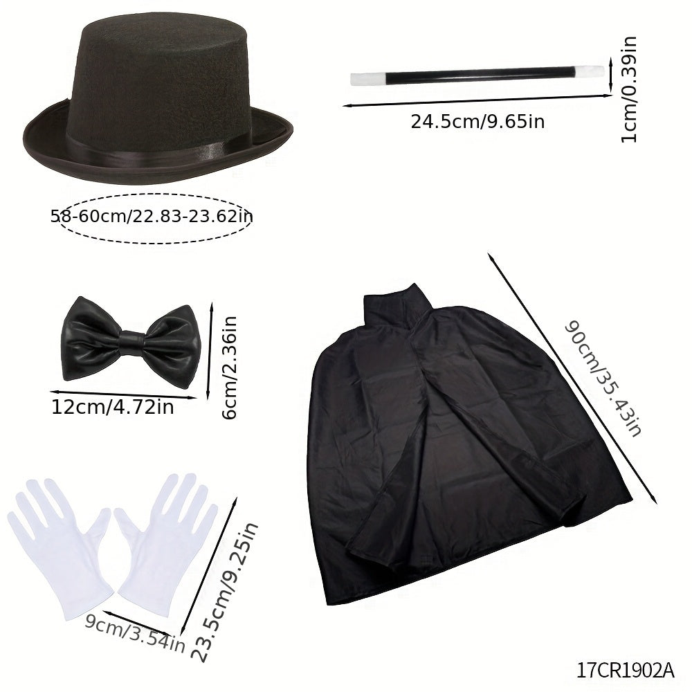 Wizard Costume Set for Magic Tricks – Including Hat, Cape, Wand, and Gloves