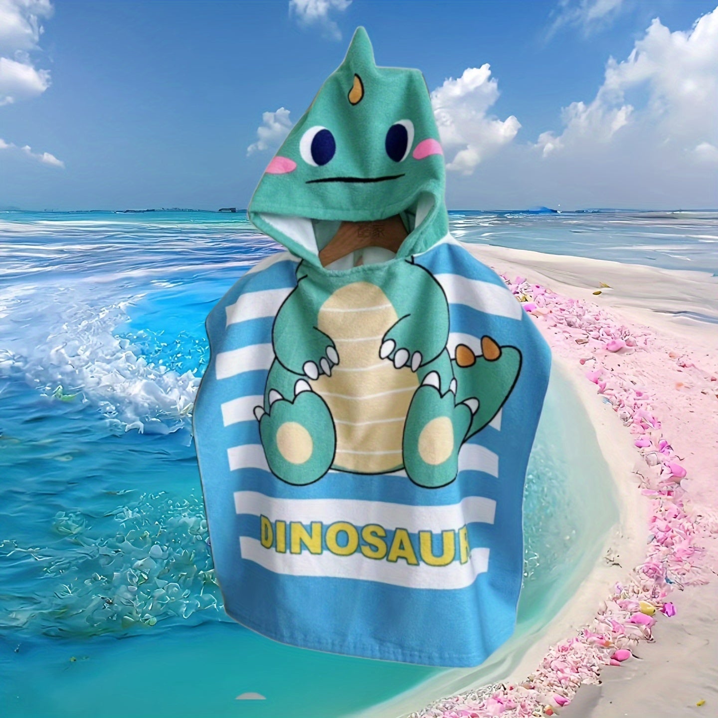 Cartoon Dinosaurs and Pirates Beach Towel for Kids – Soft Bath Cape with Hood