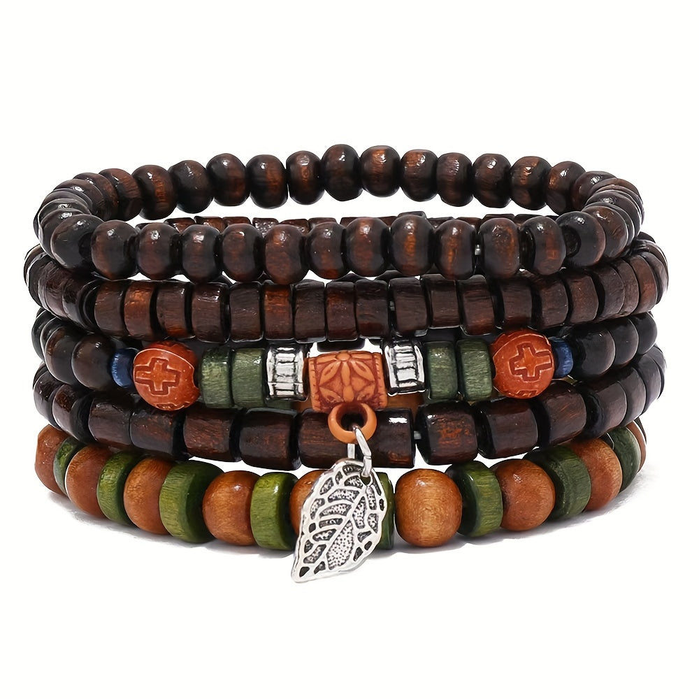 Natural Wooden Bead Bracelets Set - For the Rugged Man