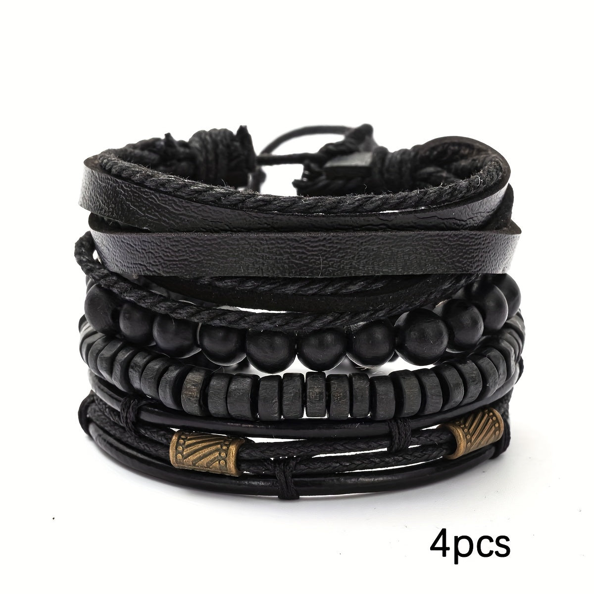 Stylish Leather and Wooden Bracelets Set - For the Modern Man