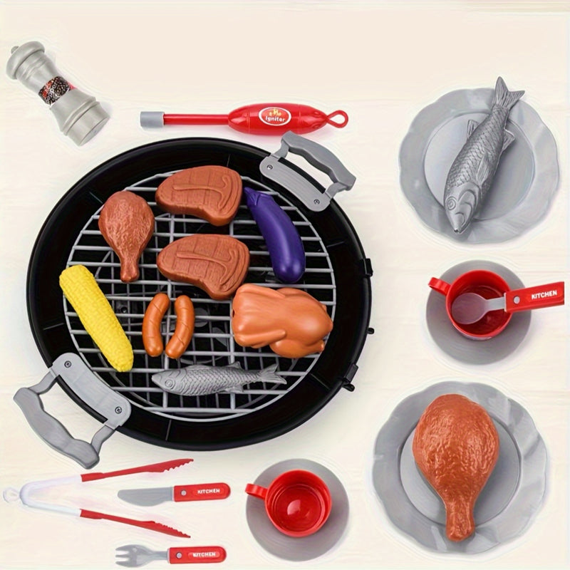 Kids’ BBQ Grill Playset – Rotating Wheels and Full Accessory Kit