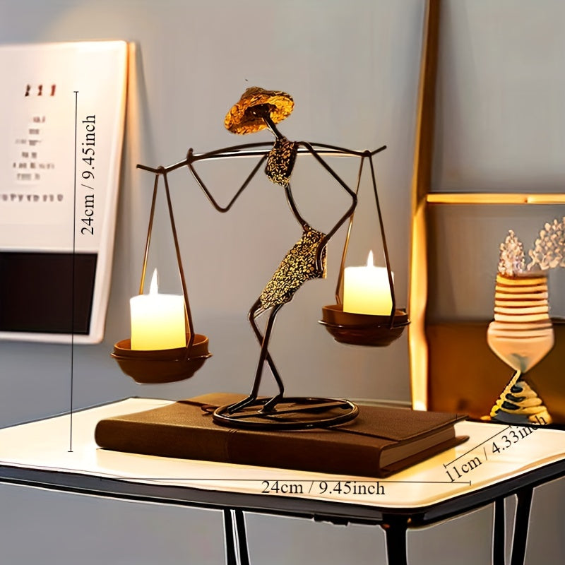 Creative Candle Holder in Balance Shape – Artistic Table Decoration Made of Cast Iron for a Warm Atmosphere