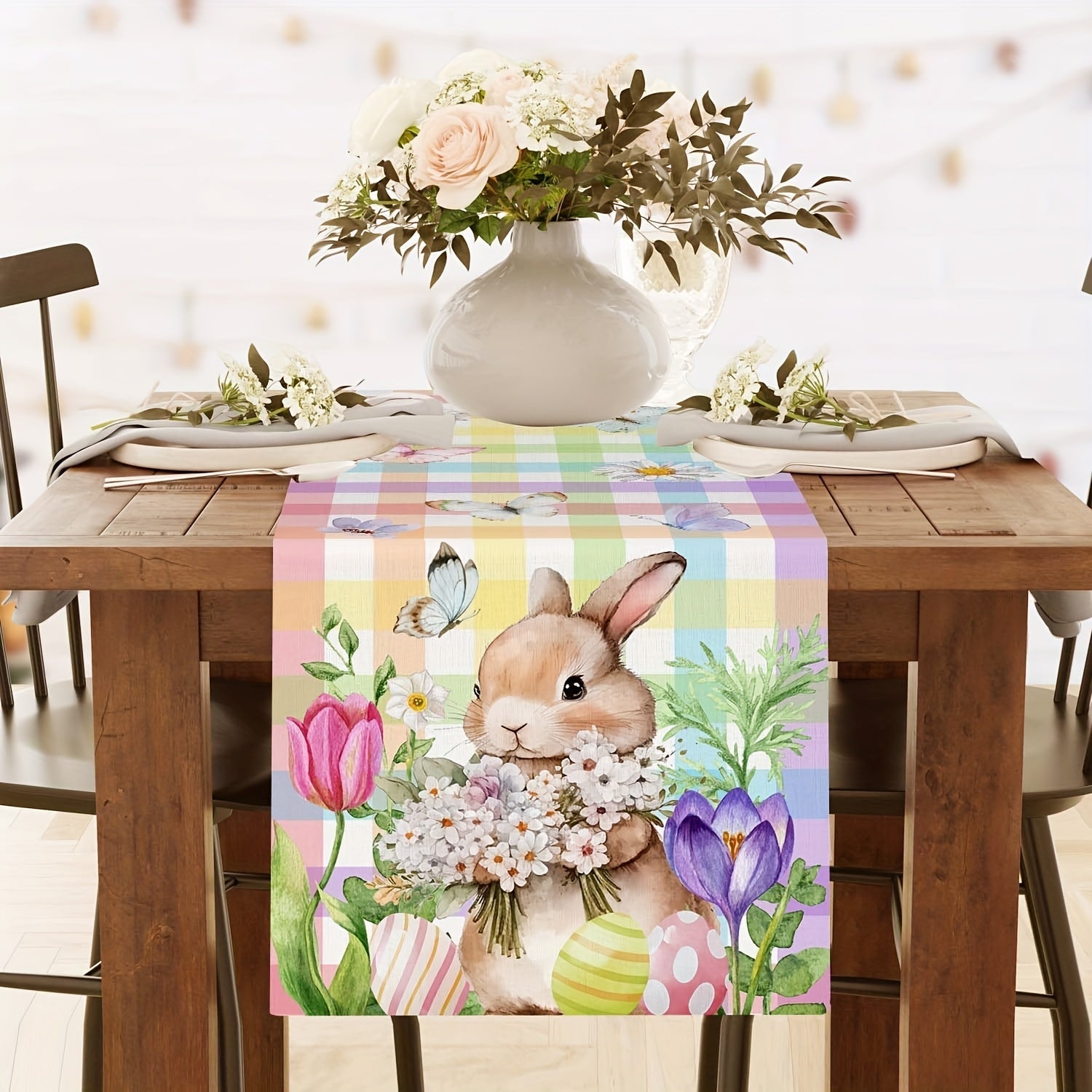 Easter Bunny Table Runner with Butterflies – Cheerful Spring Decoration for Your Table