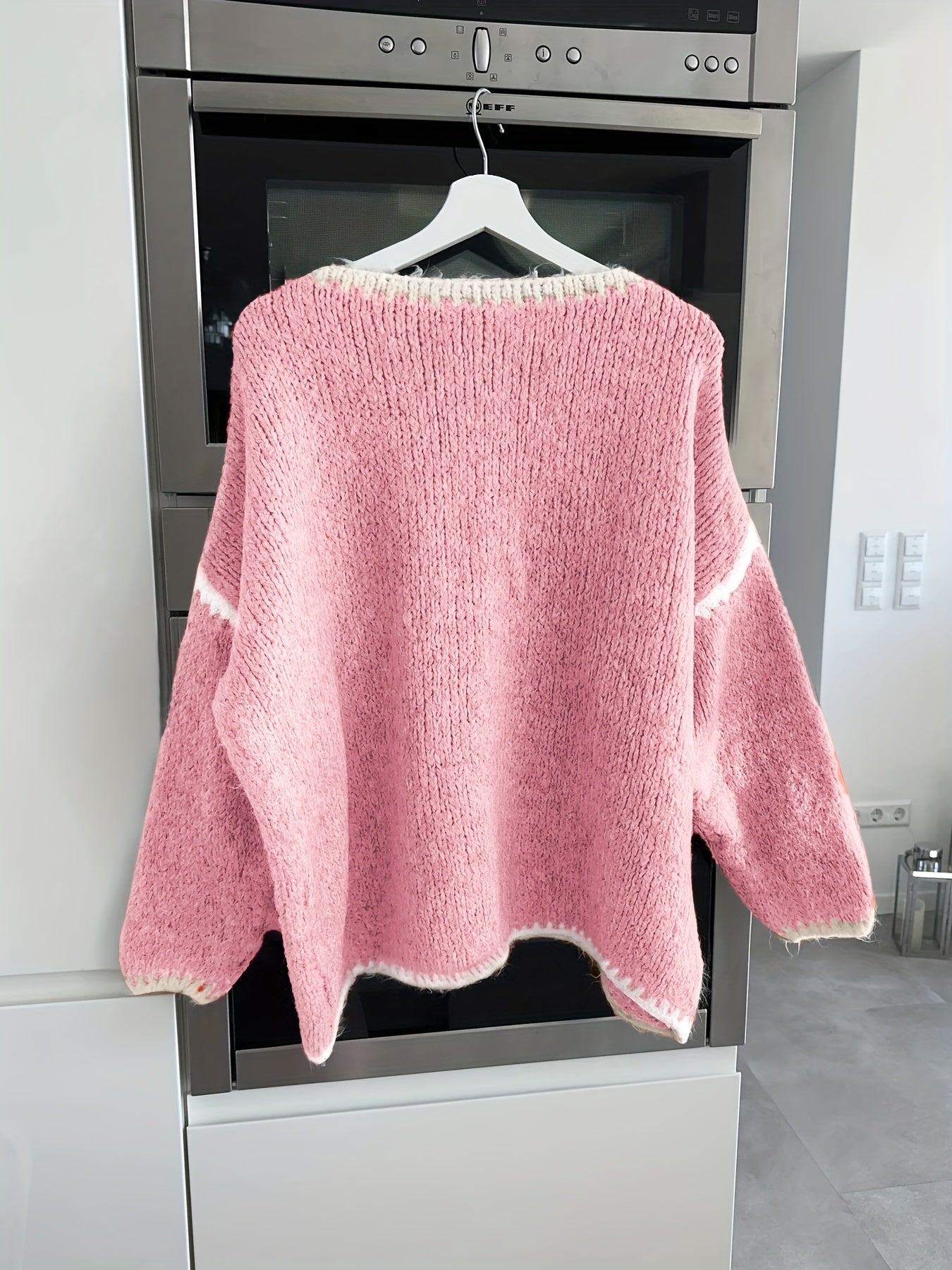 Off-The-Shoulder Color Block Sweater - Casual and Comfortable for Autumn and Winter