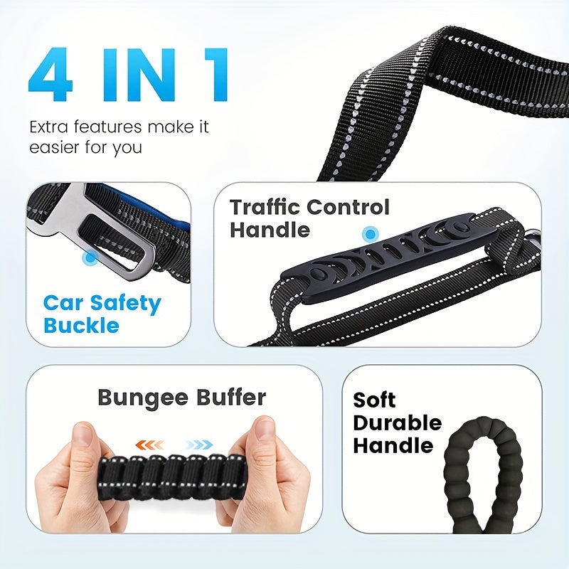 Adjustable Bungee Dog Leash – Shock Absorbing and Reflective for Large Dogs