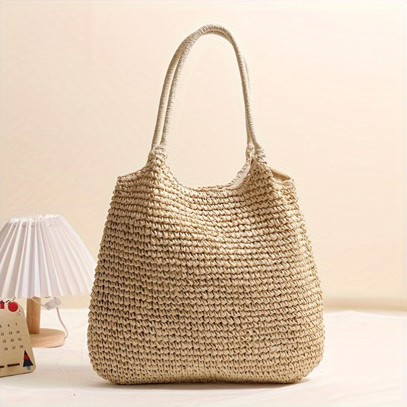 Ladies Large Capacity Woven Tote Bag with Zipper