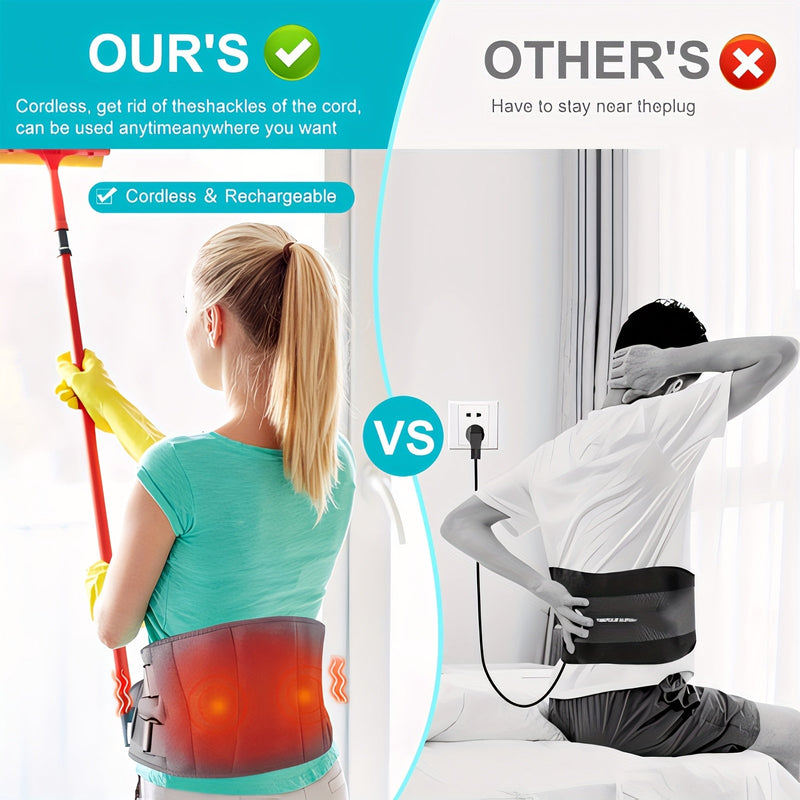 Wireless Heated Massage Belt for Back and Waist – 3 Adjustable Heat and Vibration Modes for Maximum Relaxation