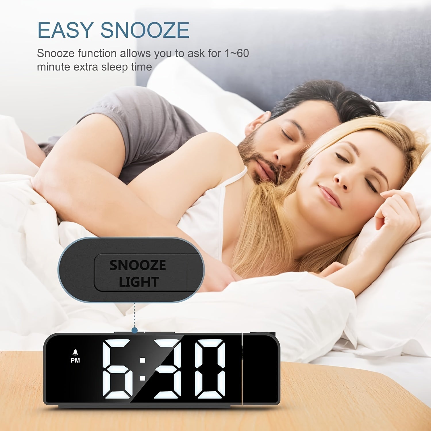 LED Projection Alarm Clock – Temperature and Date Display with USB Power