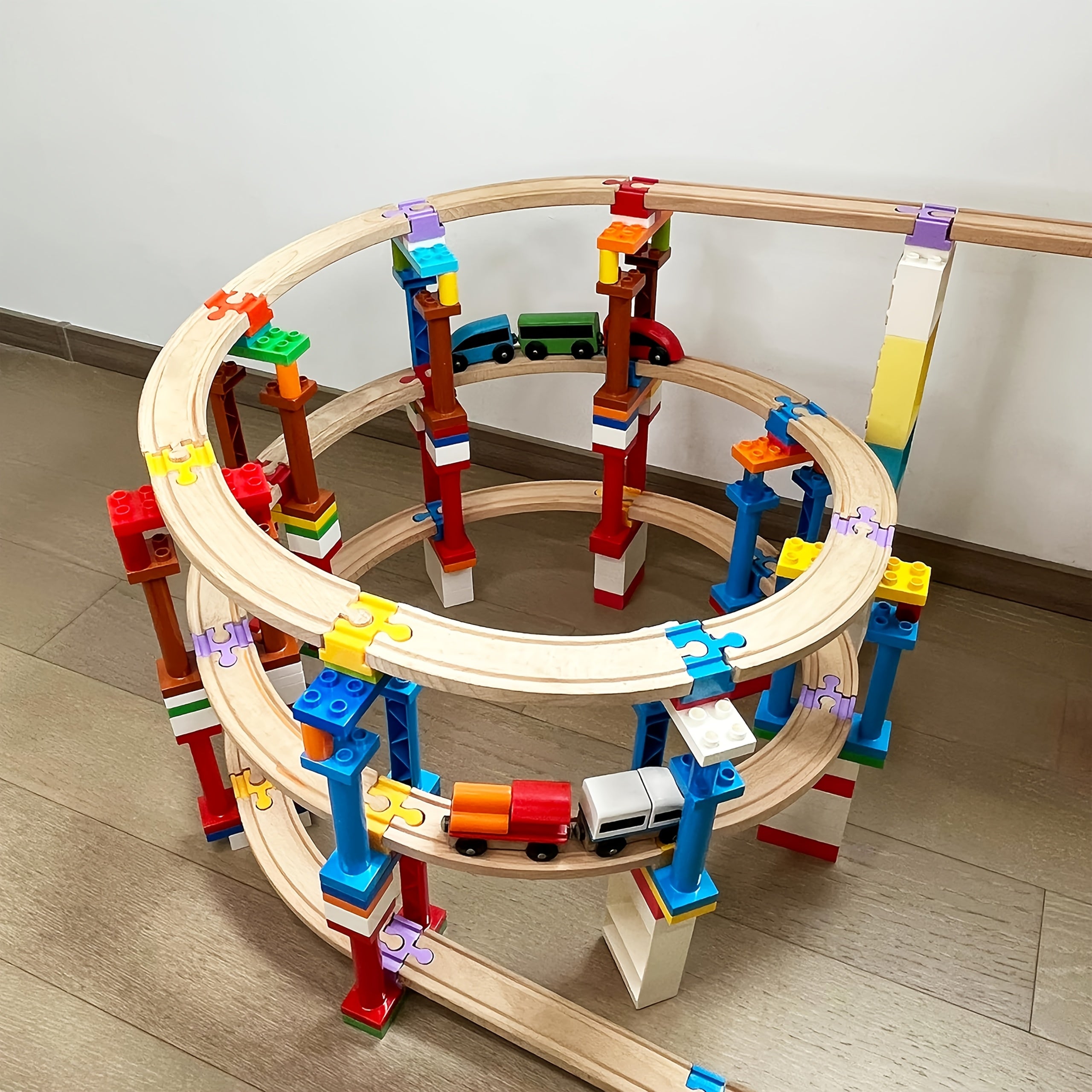 Set of 7-14 Colorful Wooden Track Adapters – Adjustable Connectors for Model Building