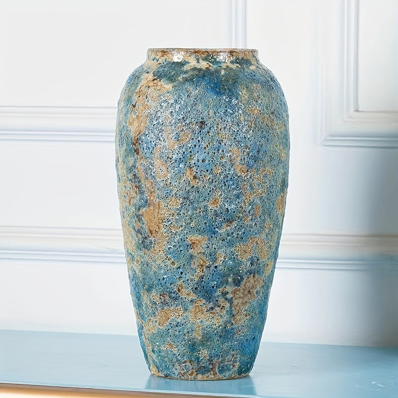 Unique Vintage Ceramic Vase – Handmade Blue Earthenware for an Authentic Look