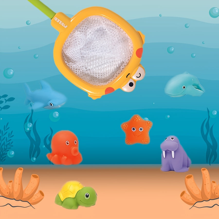 Bath Toy Set with Nets – Floating Sea Creatures and Water Sprayers