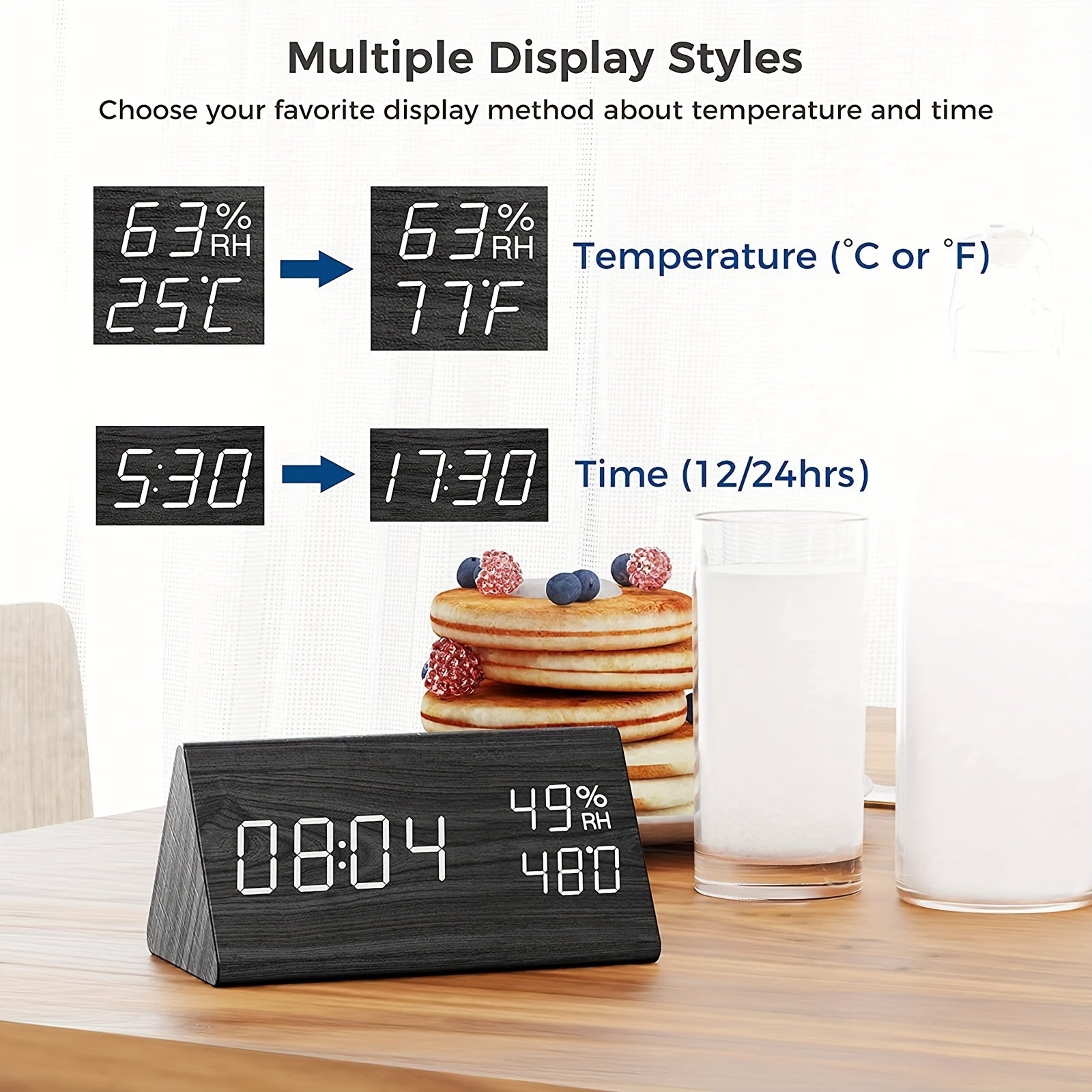 TriWood LED Alarm Clock – Functional and Minimalist Design