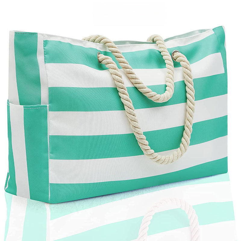 Striped Beach Bag – Spacious Travel Bag with Rope Handles for Transport and Outdoor Vacations