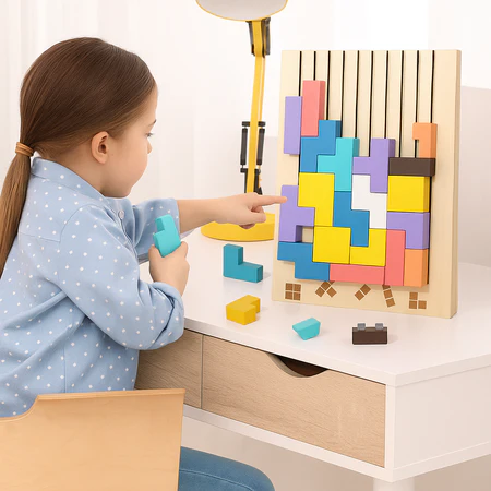 Children's Wooden Tetris Puzzle – Educational and Creative