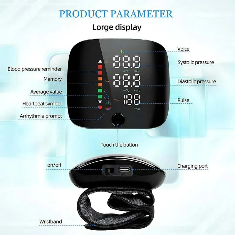 PulseMate Wrist BP Monitor – Smart Rechargeable Health Tracker