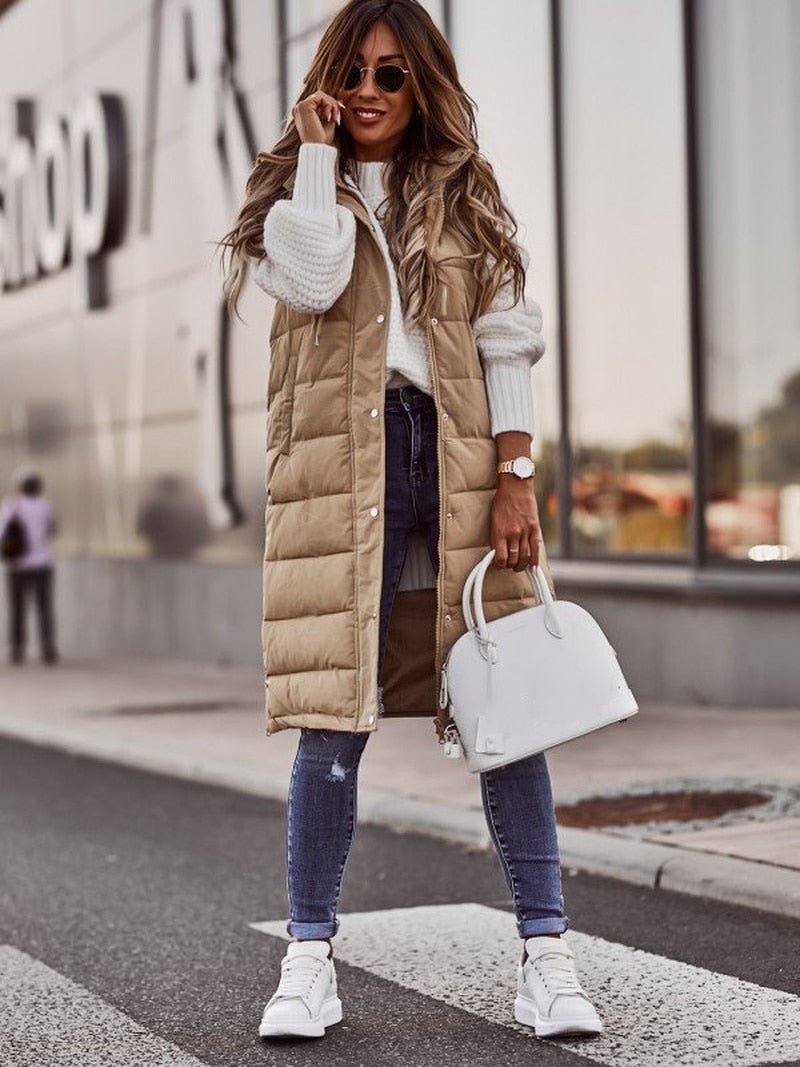 Trendy Knee-Length Quilted Vest - Stylish and Comfortable for Cold Days
