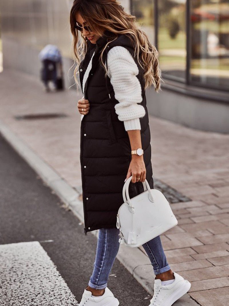 Trendy Knee-Length Quilted Vest - Stylish and Comfortable for Cold Days