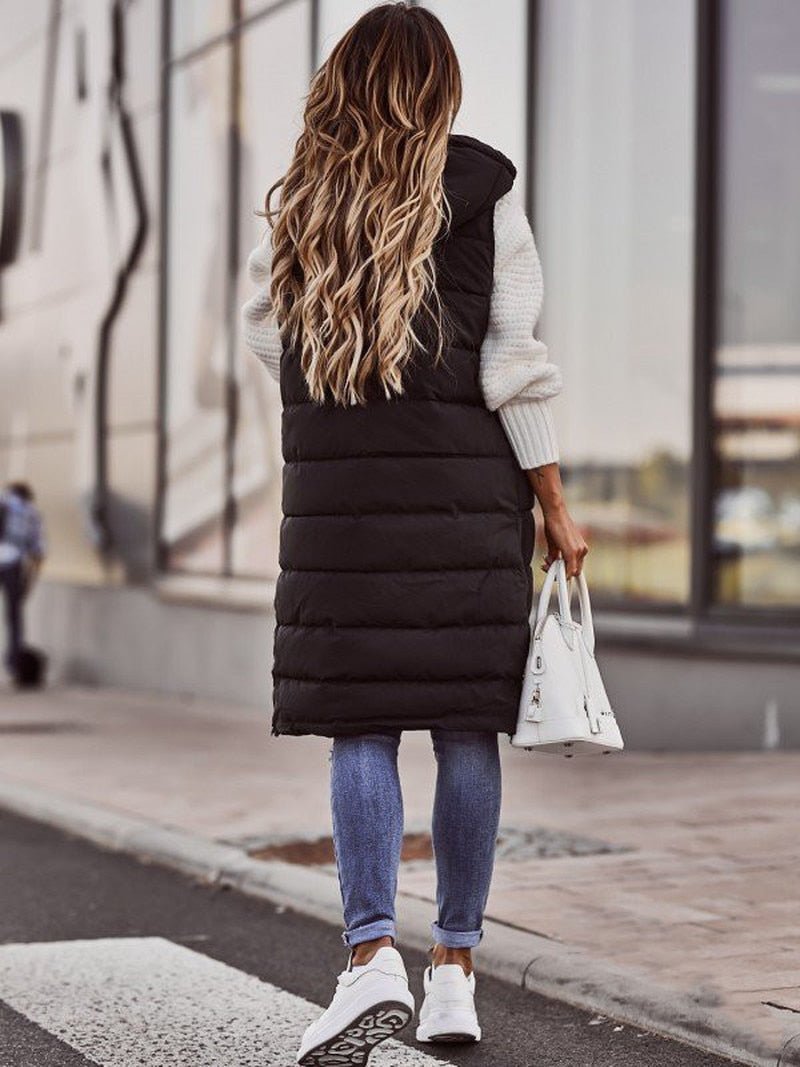 Trendy Knee-Length Quilted Vest - Stylish and Comfortable for Cold Days