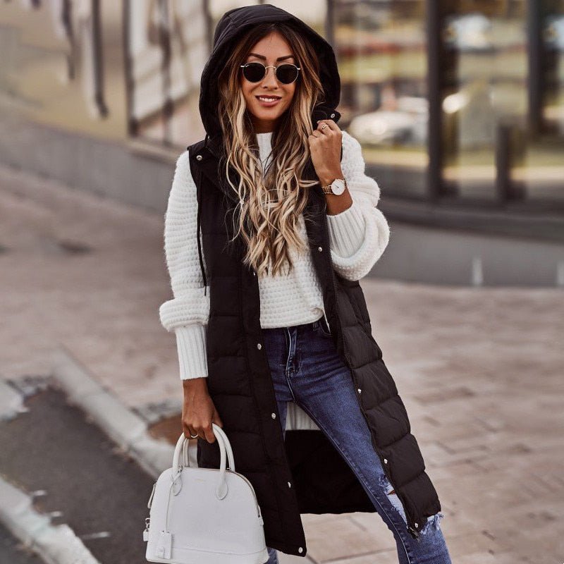 Trendy Knee-Length Quilted Vest - Stylish and Comfortable for Cold Days