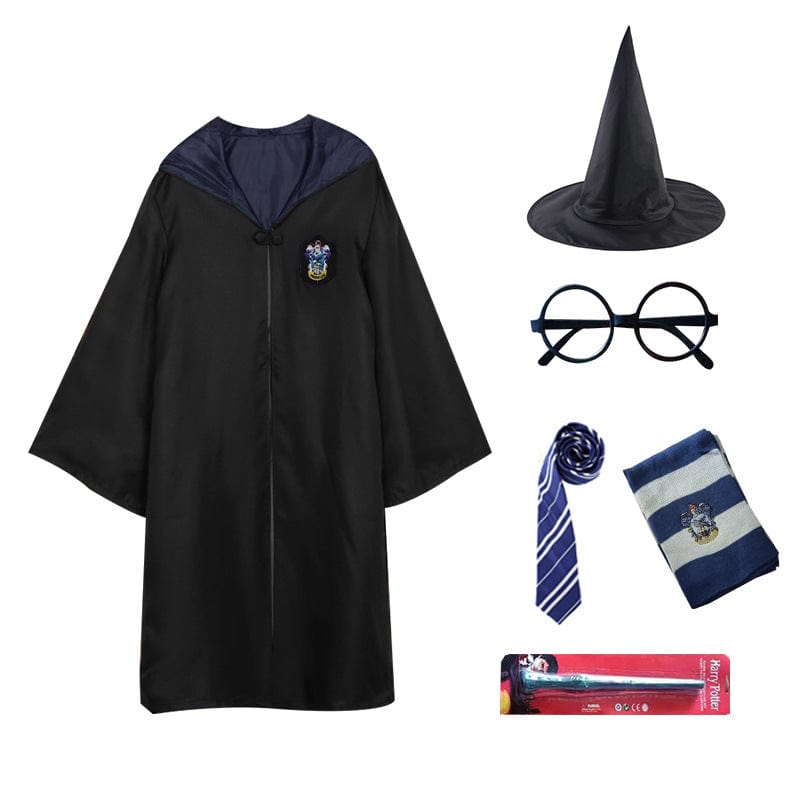 Kids’ Enchanted Wizard Cloak – Pointed Hood & Striped Scarf Set