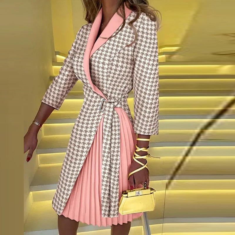 Sophie Blazer Dress for Women - Elegant Dress with Houndstooth Pattern